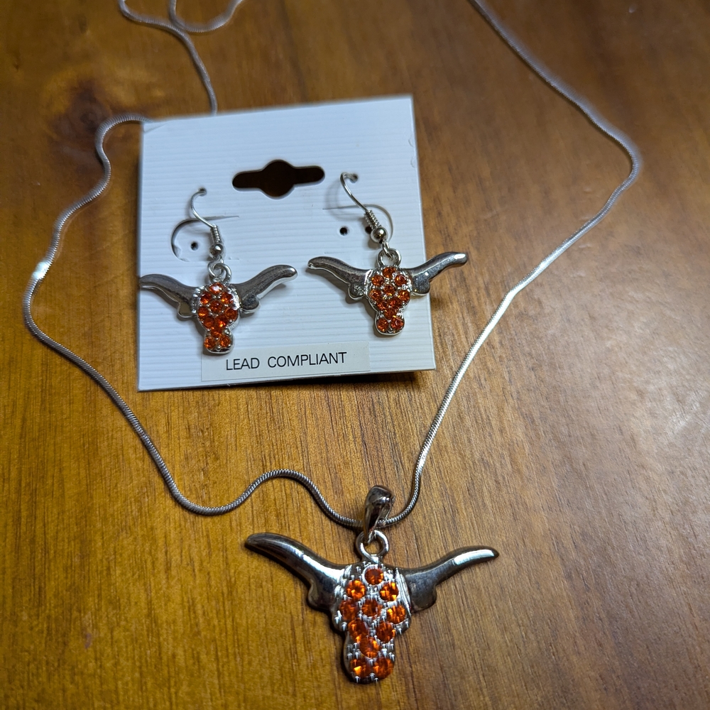 Silver and Orange Longhorn Jewelry Set